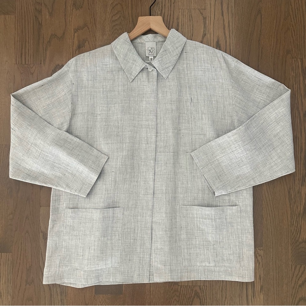 Vintage Single Button 100% Linen Chore Jacket in Heather Grey Blue 6 / Medium